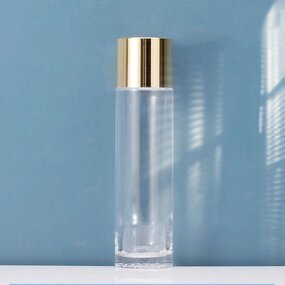 Cream Dispenser Bottle Manufacturer - Luxury 120ml Clear Electroplated Gold Cover Wholesale Cosmetic Toner Glass Skin Care