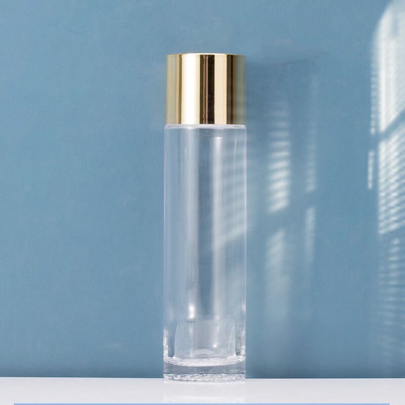 Cream Dispenser Bottle Manufacturer - Luxury 120ml Clear Electroplated Gold Cover Wholesale Cosmetic Toner Glass Skin Care