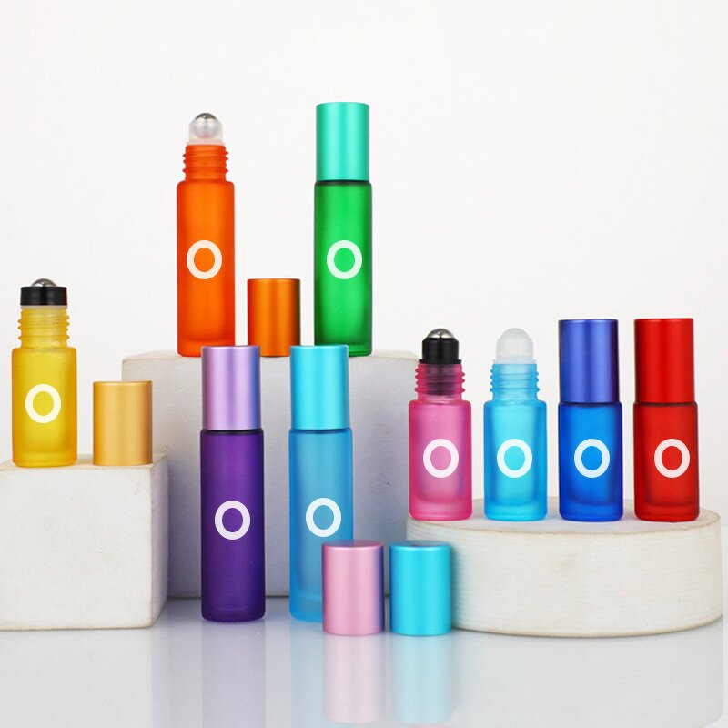 Glass Roller Bottles Manufacturer - In Stock 10ml 5ml Frost Glass Rainbow Color Empty Perfume Roll for Cream and Cosmetic