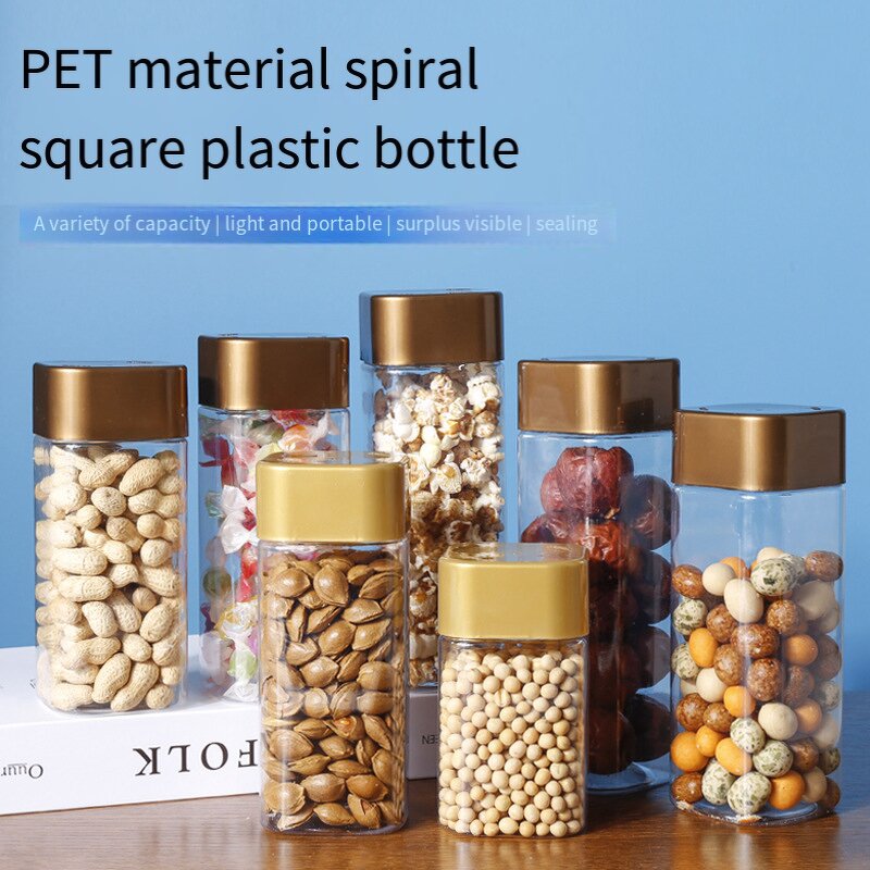 Plastic Food Jars Manufacturer - Square Transparent PET 820ml-1055ml Nut Packaging Bottle for Food Snack Cookie Canned