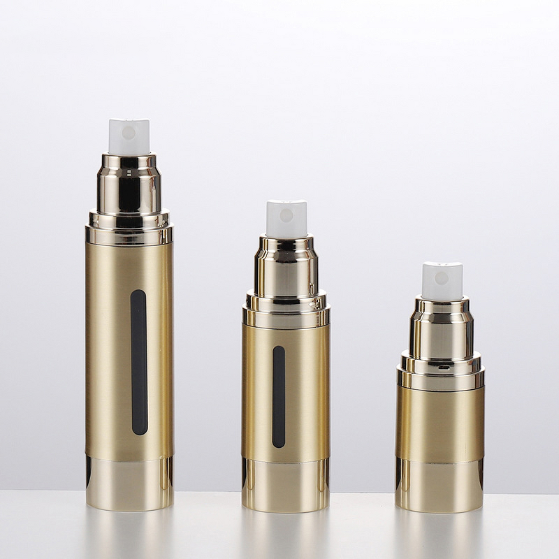 Airless Lotion Pump Bottle Manufacturer - High Quality Stock Golden 15ml 30ml 50ml 100ml Cosmetic Spray Bottle with Window