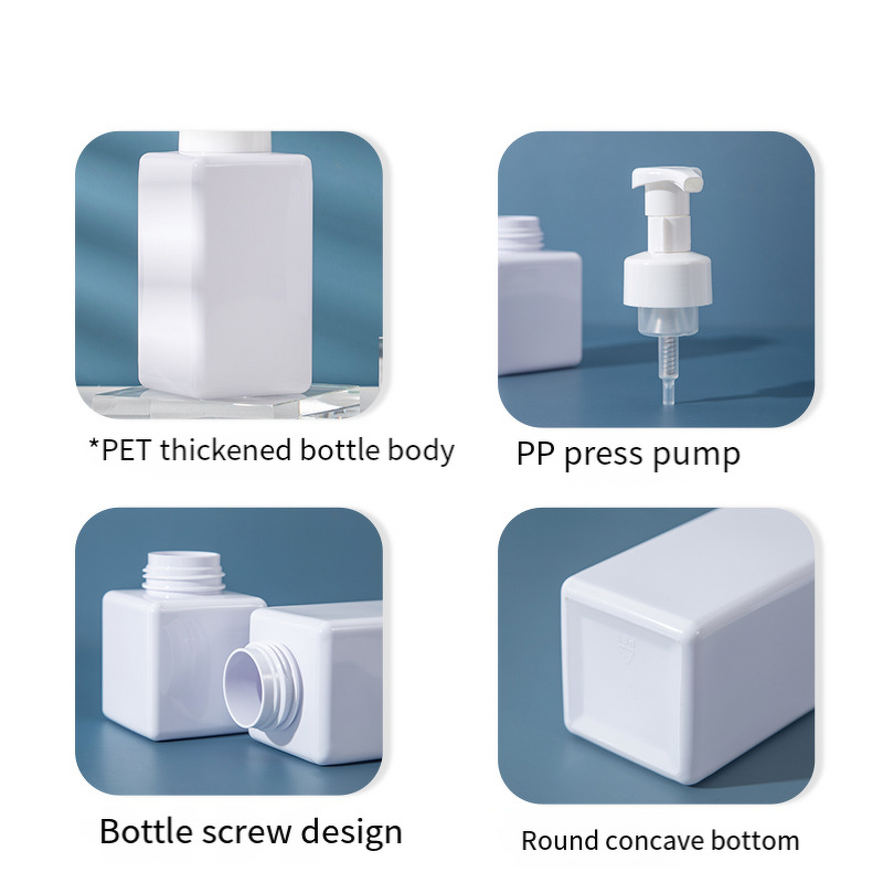 Cosmetic Dispenser Bottle Manufacturer - 250ml 400ml Square PET Plastic Empty Shampoo Soap Hand Sanitizer Packaging Foam