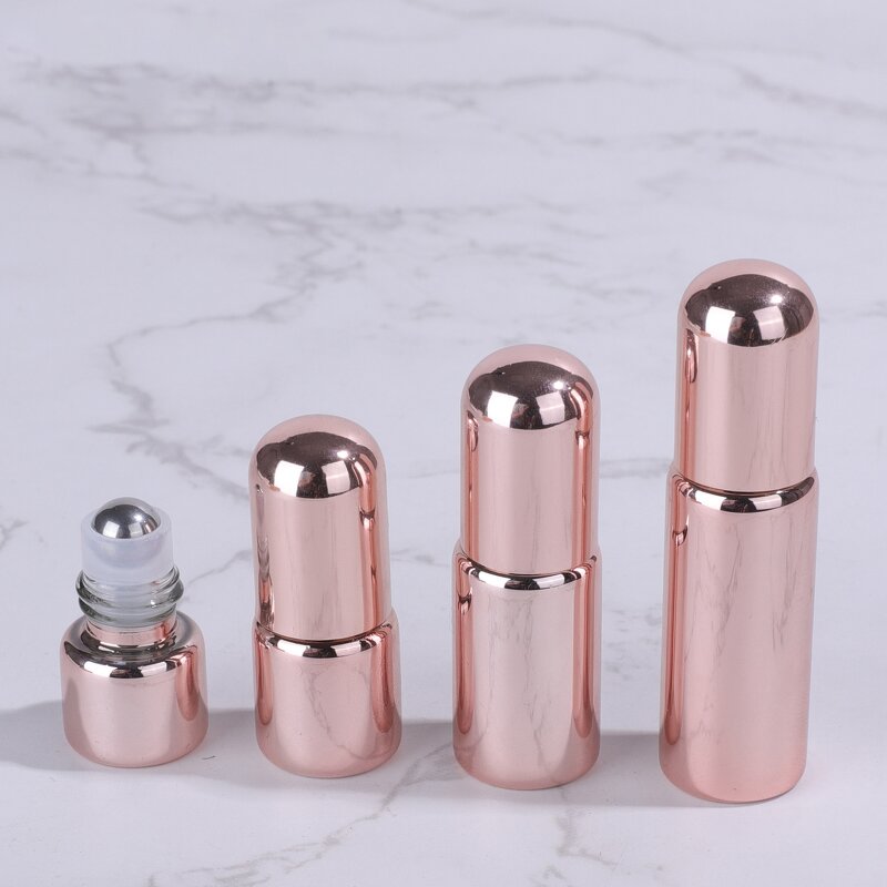 Glass Roll on Bottle Manufacturer - In Stock Rose Gold Perfume Oil 1ml 2ml 3ml 5ml Travel Trial with Steel for Face Cream