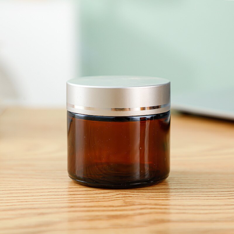 Ointment Bottle Manufacturer - In Stock Tawny 30g/50g/100g Glass Cream Jar with Screw Cap for Cosmetics for Bottling