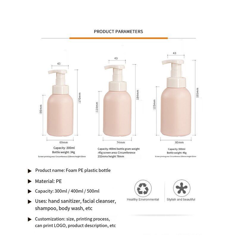 Plastic Bottles Manufacturer - Factory Wholesale 300ml PE Transparent Pink Sticker Label Empty for Shampoo Conditioner
