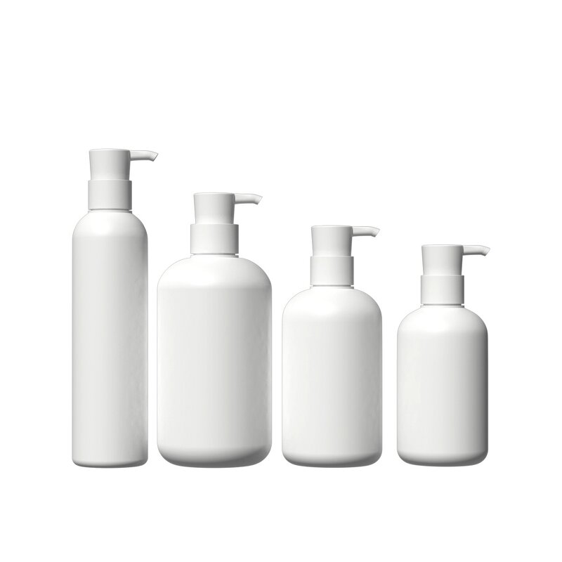 Wash Bottle Manufacturer - Stock 200ml 260ml 300ml 400ml 500ml HDPE Plush White Press Round Shoulder Dispenser Shampoo