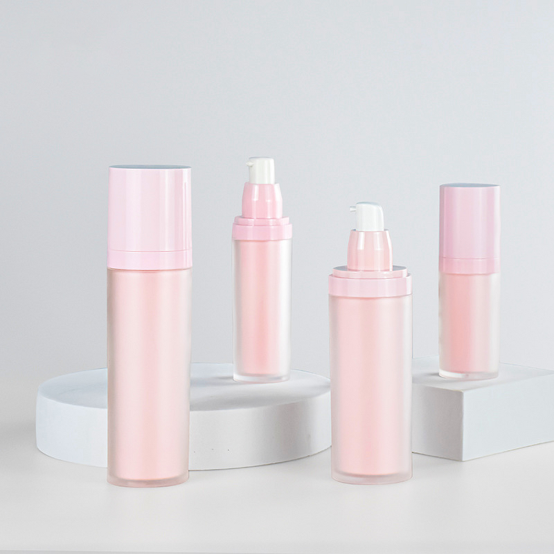 Airless Pump Lotion Bottle Manufacturer - High Quality Stock Double Plastic Bottle White Pink Frosted Face Empty for Skin