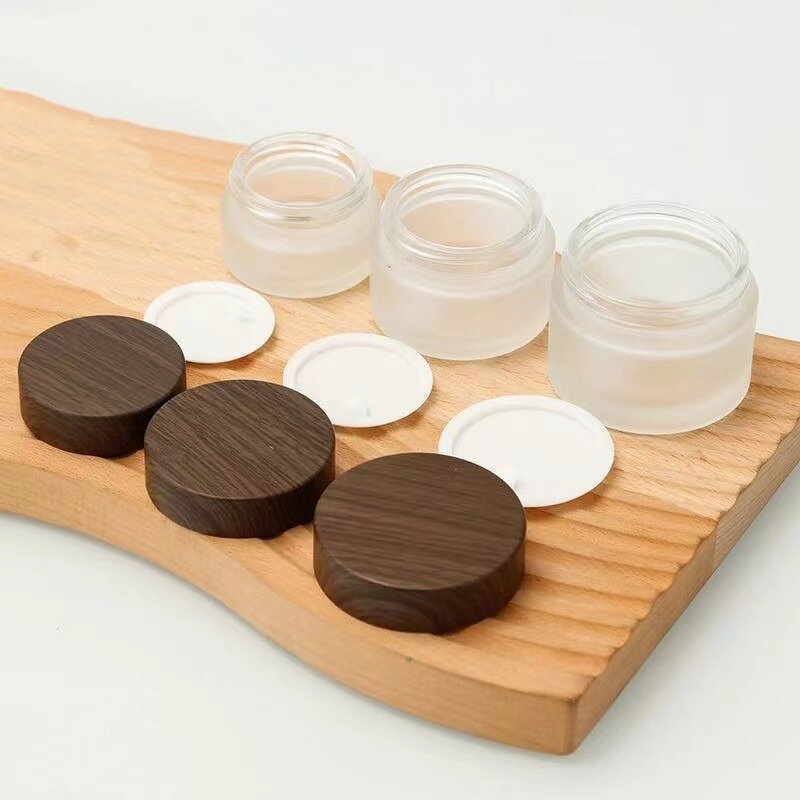 Glass Dropper Bottle Manufacturer - Wholesale Transparent Frosted Dark Bamboo Lid Wide-Mouth Jar Skin Care Serum 10g Black