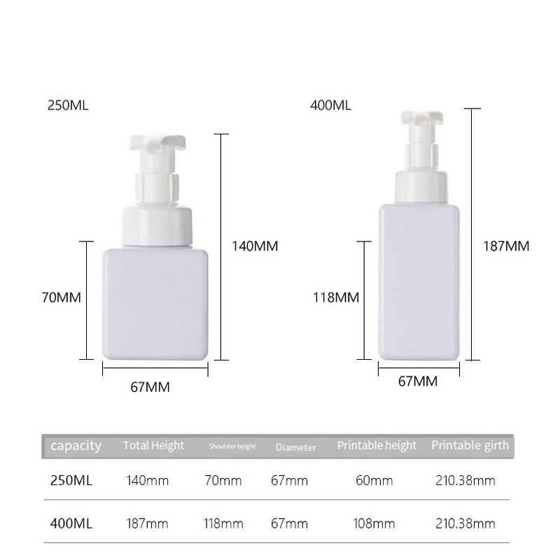 Cosmetic Dispenser Bottle Manufacturer - 250ml 400ml Square PET Plastic Empty Shampoo Soap Hand Sanitizer Packaging Foam