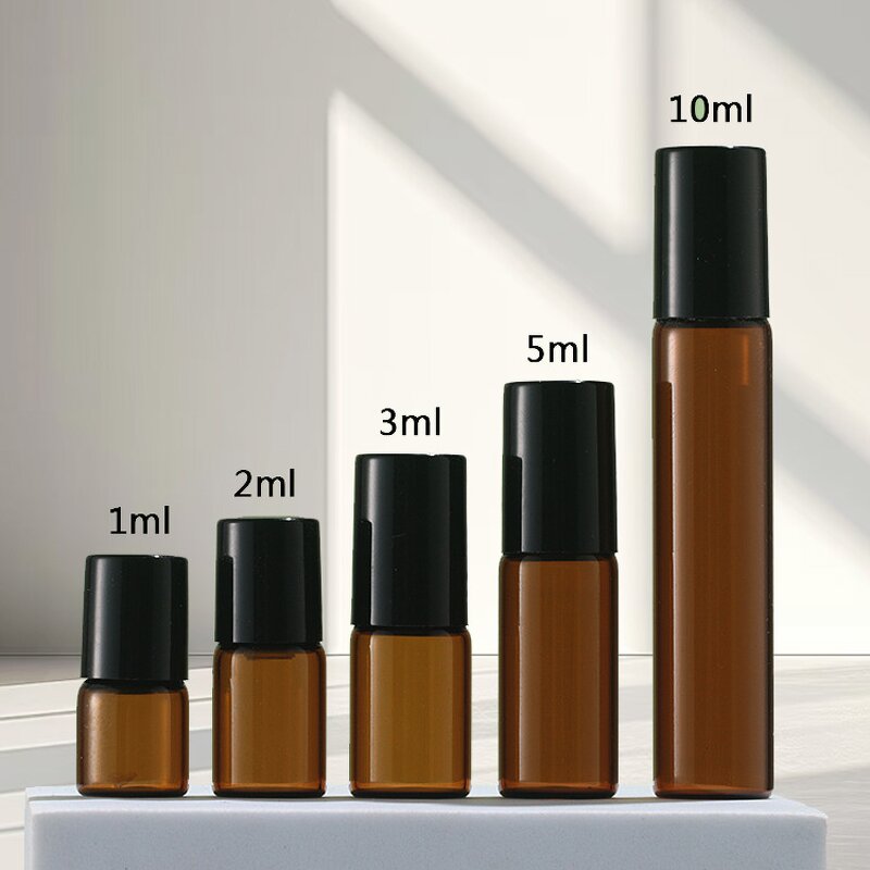 Glass Bottle Manufacturer - Mini Clear Amber Essential Oil 1ml-10ml Test Roller Ball Round Shape 3ml Roll on for Serum