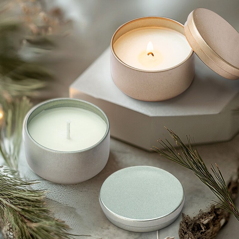 Candle Jars Manufacturer - In Stock 50ml Mini Christmas Round Shape with Lids Small Empty Tinplate Metal Box for Candles