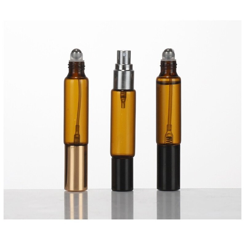 Cosmetic Bottle Manufacturer - In Stock 10ml Dual End Amber Glass Empty Perfume Sprayer Pump with Roll for Essential Oil