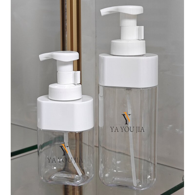 Foam Bottle Manufacturer - Deluxe 300ml 500ml PET Clear Hand Sanitizer with Wood Grain Pump Head Flat Mousse Foam Sealing