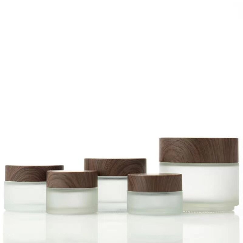 Glass Dropper Bottle Manufacturer - Wholesale Transparent Frosted Dark Bamboo Lid Wide-Mouth Jar Skin Care Serum 10g Black