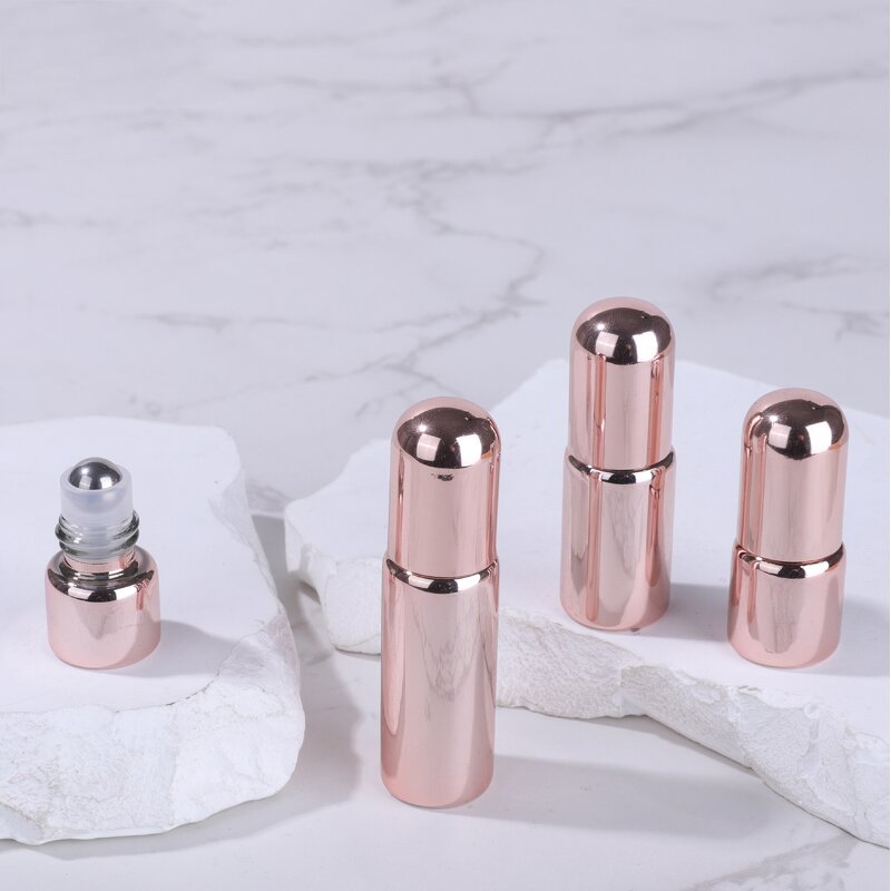 Glass Roll on Bottle Manufacturer - In Stock Rose Gold Perfume Oil 1ml 2ml 3ml 5ml Travel Trial with Steel for Face Cream