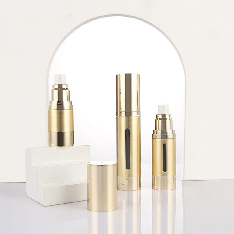 Airless Lotion Pump Bottle Manufacturer - High Quality Stock Golden 15ml 30ml 50ml 100ml Cosmetic Spray Bottle with Window