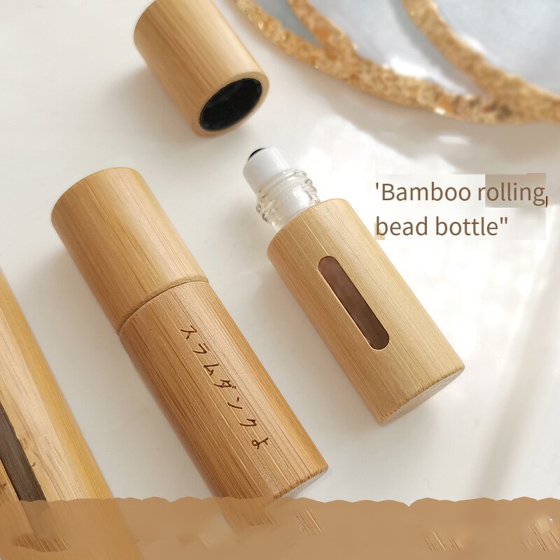 Roll-on Bottle Manufacturer - Wholesale Bamboo Perfume Ball 5ml/10ml Glass Liner for Essential Oil and Face Cream Packed