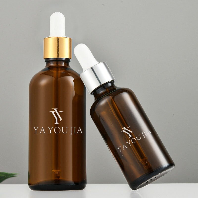 Glass Dropper Bottle Manufacturer - In Stock 30ml 50ml 100ml Transparent Amber Glass Essential Oil with Gold and Silver