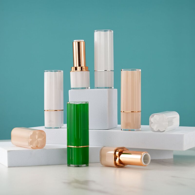 Lipstick Tubes Manufacturer - Empty Plastic Screw Cap Square with Lucky Clover Design 12.1mm Diameter Cosmetic Makeup