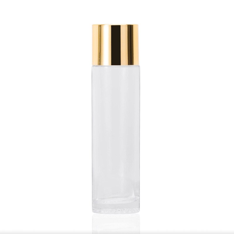 Cream Dispenser Bottle Manufacturer - Luxury 120ml Clear Electroplated Gold Cover Wholesale Cosmetic Toner Glass Skin Care