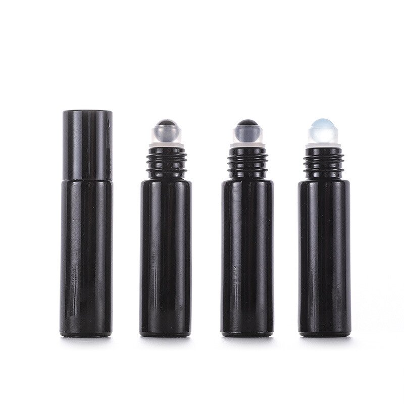 Glass Perfume Bottle Manufacturer - Stock 10ml Matte Black Crystal Roller Ball Small Living Round Cover Essential Oil Roll