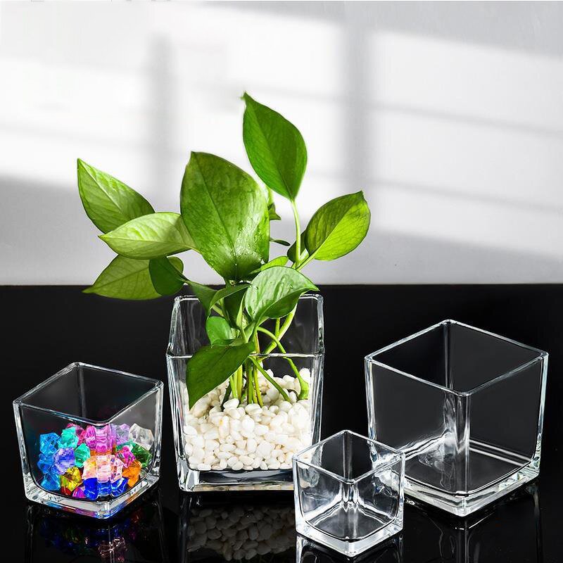Glass Candle Jar Manufacturer - Transparent Square with Screen Printing Romantic Table Decoration Hydroponic Empty with