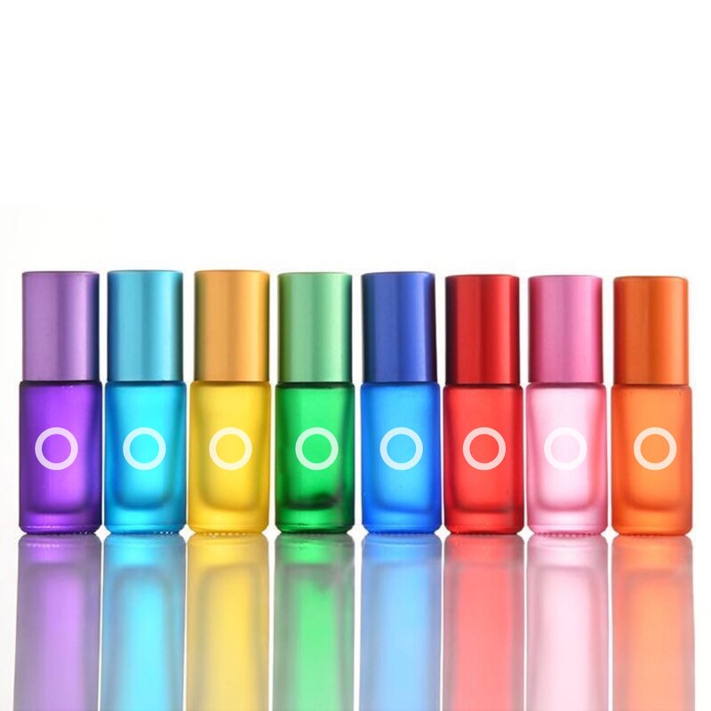 Glass Roller Bottles Manufacturer - In Stock 10ml 5ml Frost Glass Rainbow Color Empty Perfume Roll for Cream and Cosmetic