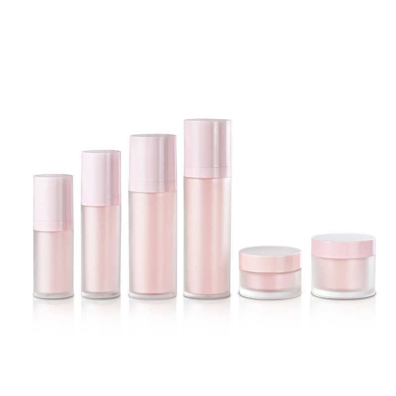 Airless Pump Lotion Bottle Manufacturer - High Quality Stock Double Plastic Bottle White Pink Frosted Face Empty for Skin