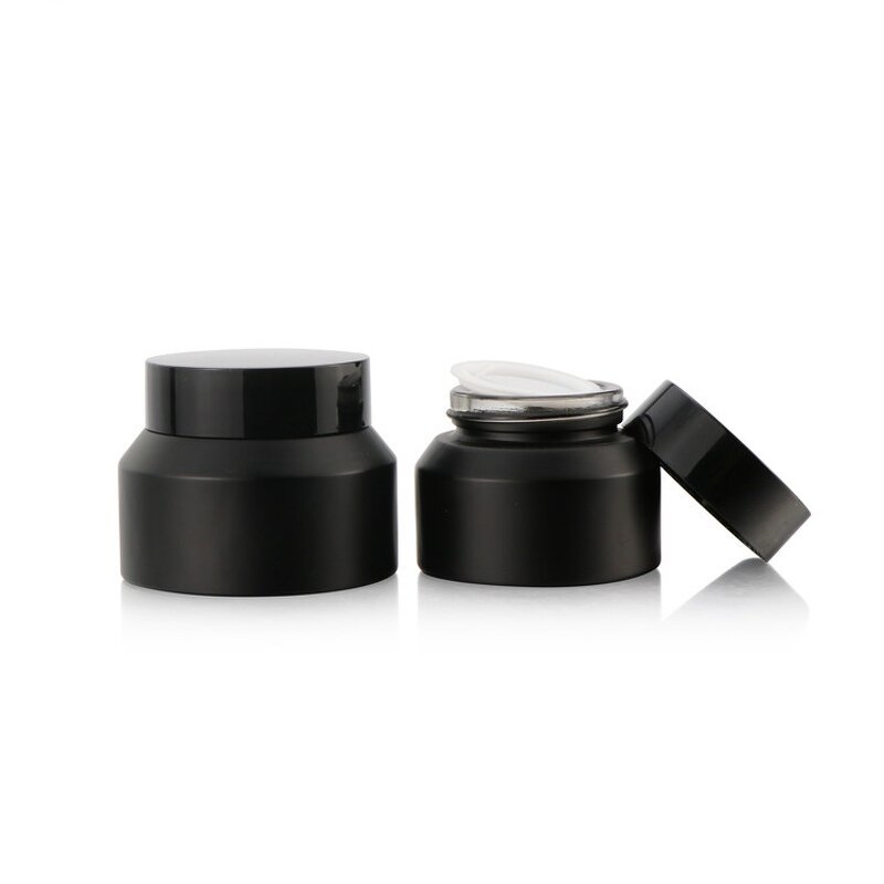 Cosmetic Pump Bottle Manufacturer - Men's Skincare Cream Jar 15ml to 120ml Matte Black Glass with Screw Cap for Face Lotion