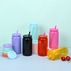 Plastic Can Manufacturer - Popular 16oz Clear to Ombre Gradient Shaped Colorful Lids Double Wall/Single Wall Style Beer Cup