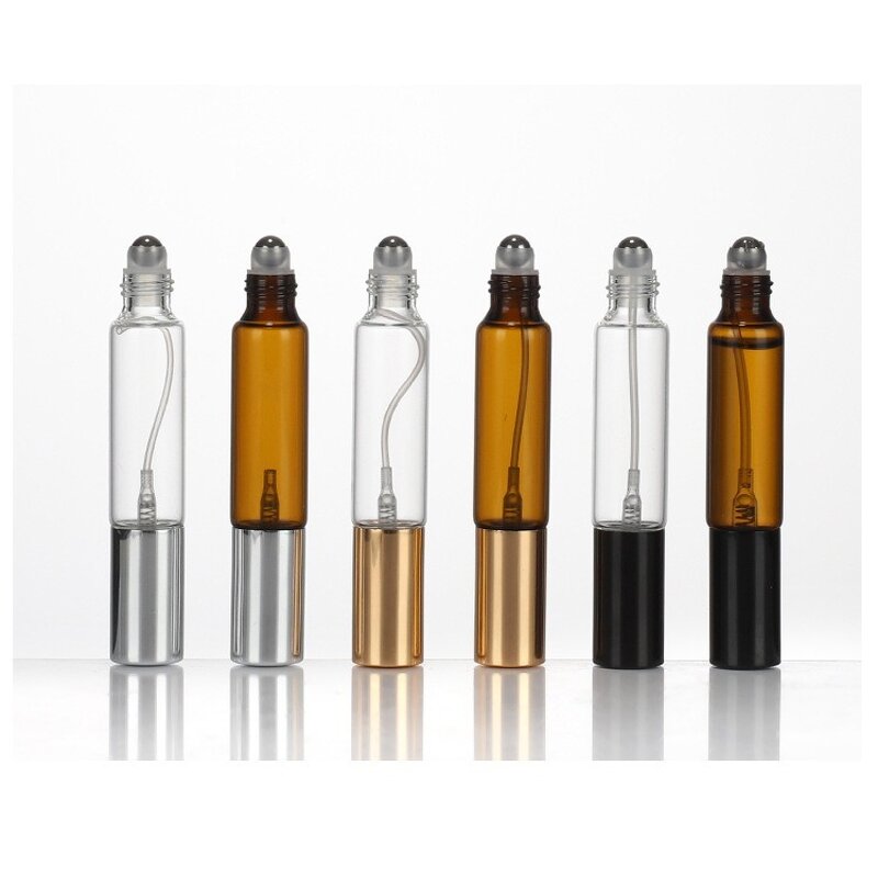 Cosmetic Bottle Manufacturer - In Stock 10ml Dual End Amber Glass Empty Perfume Sprayer Pump with Roll for Essential Oil