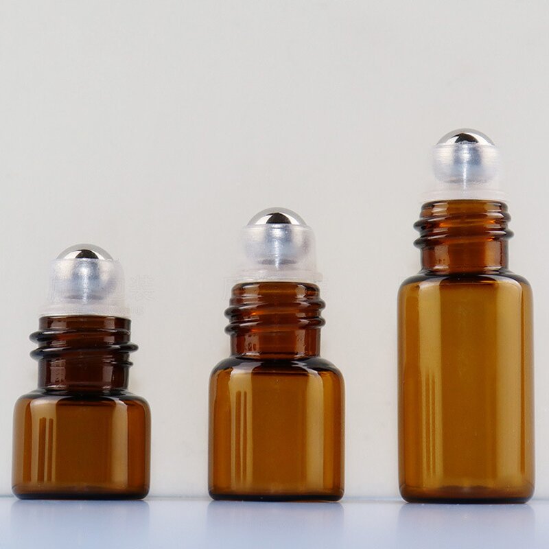 Glass Bottle Manufacturer - Mini Clear Amber Essential Oil 1ml-10ml Test Roller Ball Round Shape 3ml Roll on for Serum