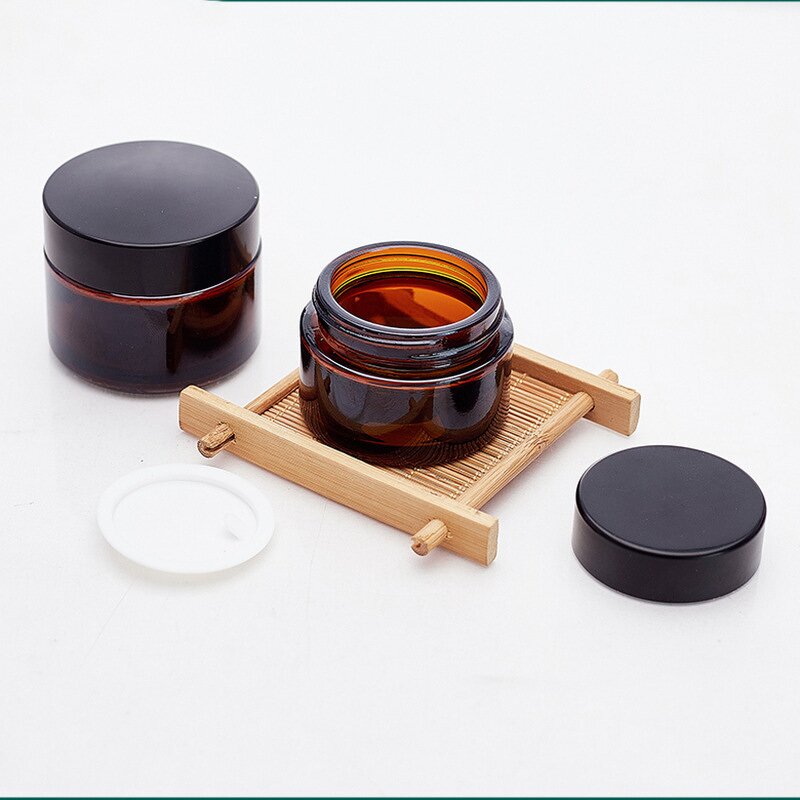 Ointment Bottle Manufacturer - In Stock Tawny 30g/50g/100g Glass Cream Jar with Screw Cap for Cosmetics for Bottling