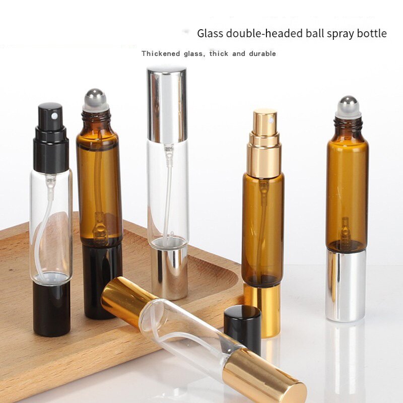Cosmetic Bottle Manufacturer - In Stock 10ml Dual End Amber Glass Empty Perfume Sprayer Pump with Roll for Essential Oil