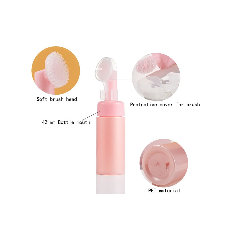 Foam Pump Bottles Manufacturer - Wholesale 100ml 120ml 150ml 200ml Pink Facial Mousse with Silicone Brush Pump