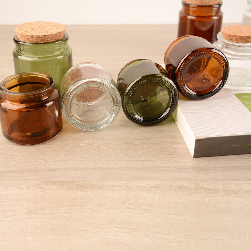 Candle Glass Jar Manufacturer - Factory Sale Luxury 100ml 220ml 330ml Amber Brown Unique Cylinder Shape Green Cork Sealing