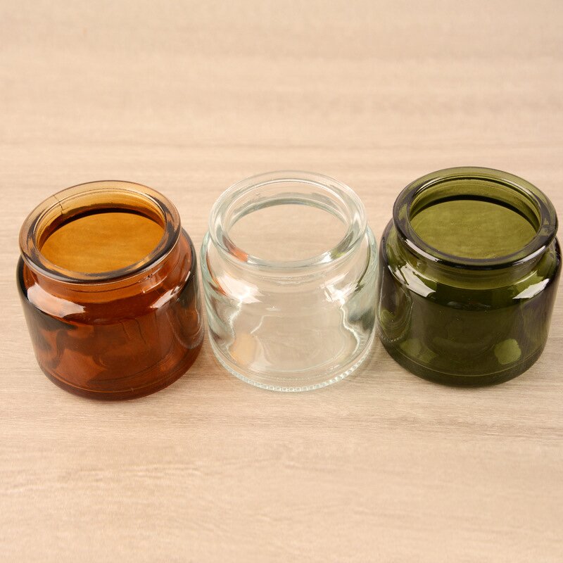 Candle Glass Jar Manufacturer - Factory Sale Luxury 100ml 220ml 330ml Amber Brown Unique Cylinder Shape Green Cork Sealing