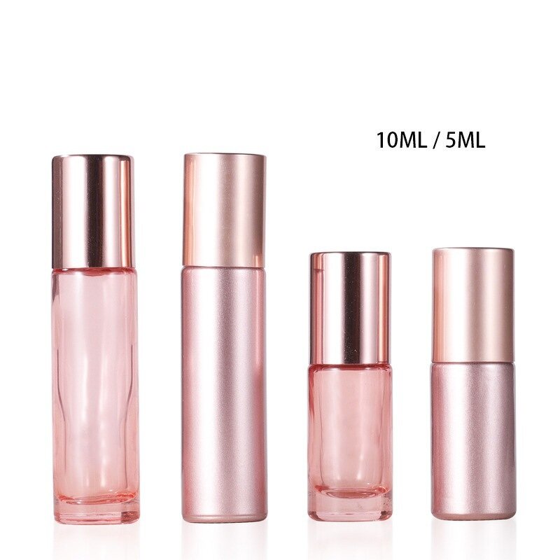 Glass Roll Bottles Manufacturer - 10ml 5ml Pink Rose Gold Finish Perfume Essential OilsTravel Roller Sample Vials Serum