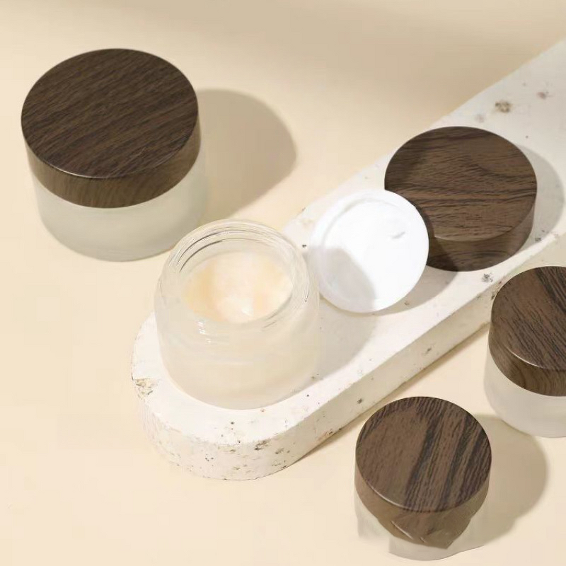 Glass Dropper Bottle Manufacturer - Wholesale Transparent Frosted Dark Bamboo Lid Wide-Mouth Jar Skin Care Serum 10g Black