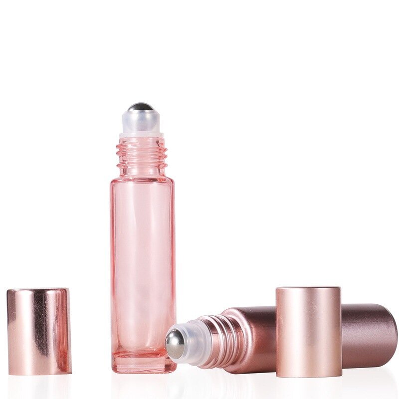 Glass Roll Bottles Manufacturer - 10ml 5ml Pink Rose Gold Finish Perfume Essential OilsTravel Roller Sample Vials Serum