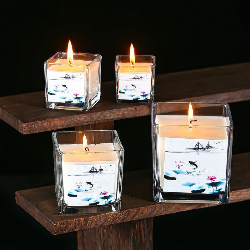 Glass Candle Jar Manufacturer - Transparent Square with Screen Printing Romantic Table Decoration Hydroponic Empty with