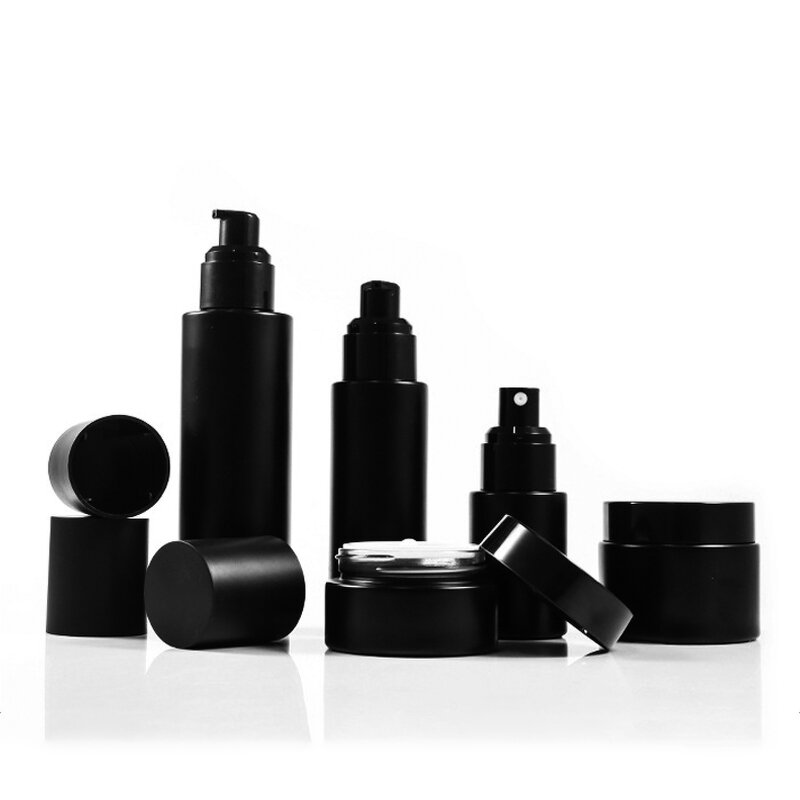 Cosmetic Face Cream Jars Manufacturer - Wholesale 10g 50g Matte Black 30ml 100ml Black Pump Spray Bottles Frosted Glass