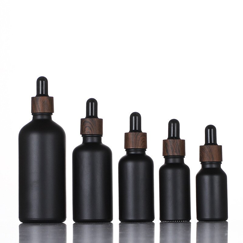 Glass Essential Oil Bottle Manufacturer - 15ml 30ml 50ml 100ml Black Matte Glass Dropper with Black Bamboo and Natural