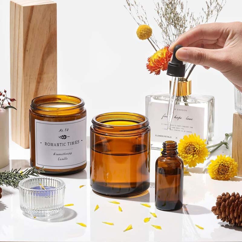 Glass Candle Jar Manufacturer - Clear Amber 50ml to 1000ml Capacity with Black Gold Aluminum Metal Lids Cork Sealing Screen