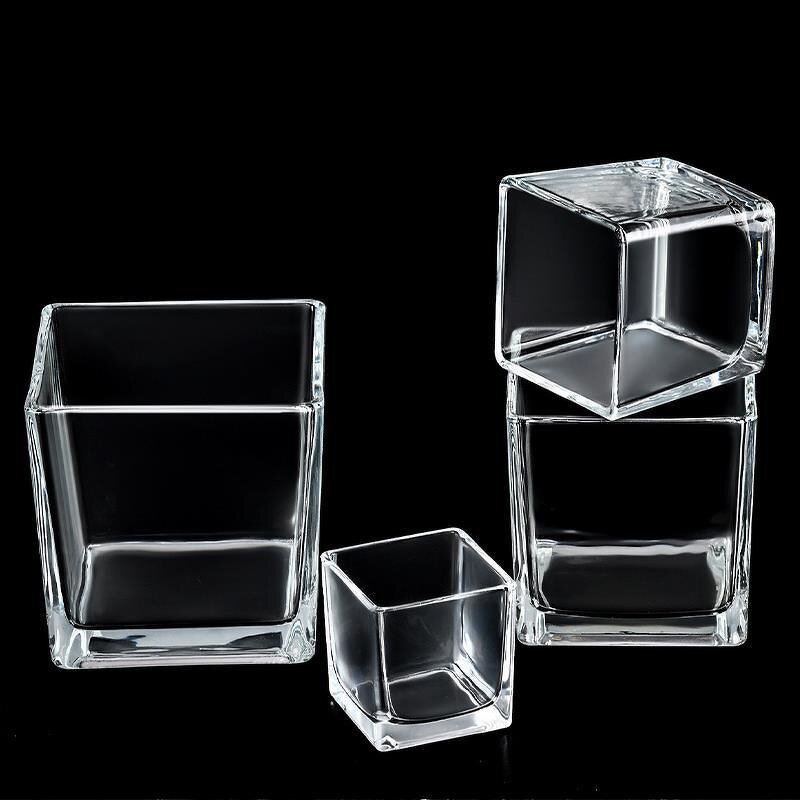Glass Candle Jar Manufacturer - Transparent Square with Screen Printing Romantic Table Decoration Hydroponic Empty with