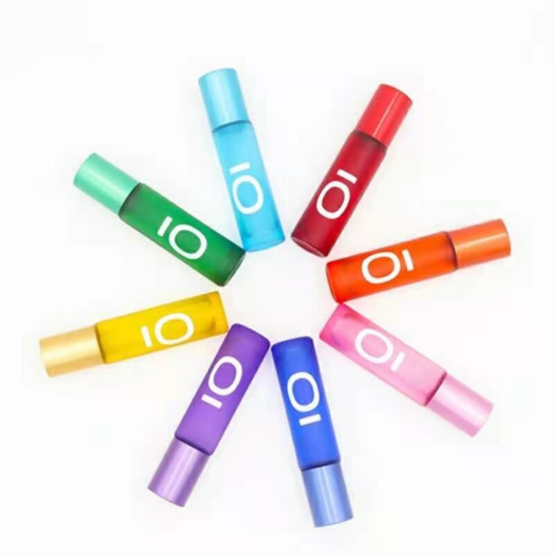 Glass Roller Bottles Manufacturer - In Stock 10ml 5ml Frost Glass Rainbow Color Empty Perfume Roll for Cream and Cosmetic