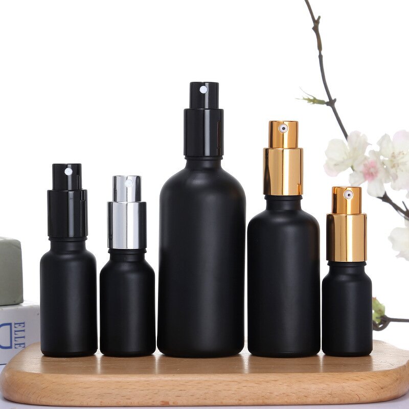 Glass Serum Bottles Manufacturer - In Stock Customized Matte Black Flat Shape 5ml to 100ml Fine Mist Perfume Spray with