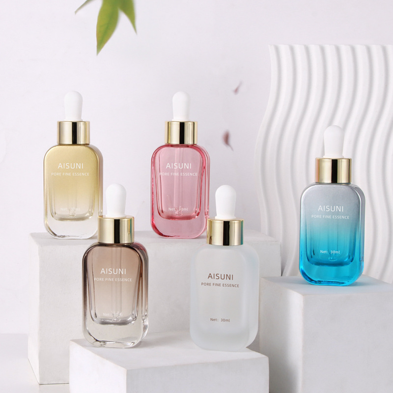 Glass Serum Dropper Bottle Manufacturer - 30ml Frosted Flat Shoulder for Face Cream with a Durable Dropper Packed in