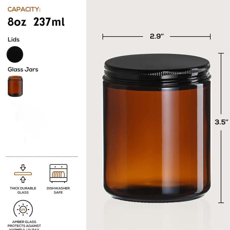 Glass Candle Jar Manufacturer - Clear Amber 50ml to 1000ml Capacity with Black Gold Aluminum Metal Lids Cork Sealing Screen