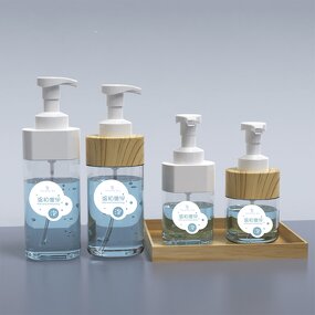 Foam Bottle Manufacturer - Deluxe 300ml 500ml PET Clear Hand Sanitizer with Wood Grain Pump Head Flat Mousse Foam Sealing